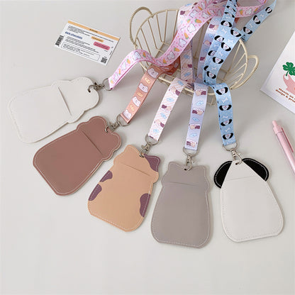 Cute Pet Pu Card Holder with Lanyard Work Card Student Meal Card Access Card Id Protective Cover Hanging Neck Bus Card