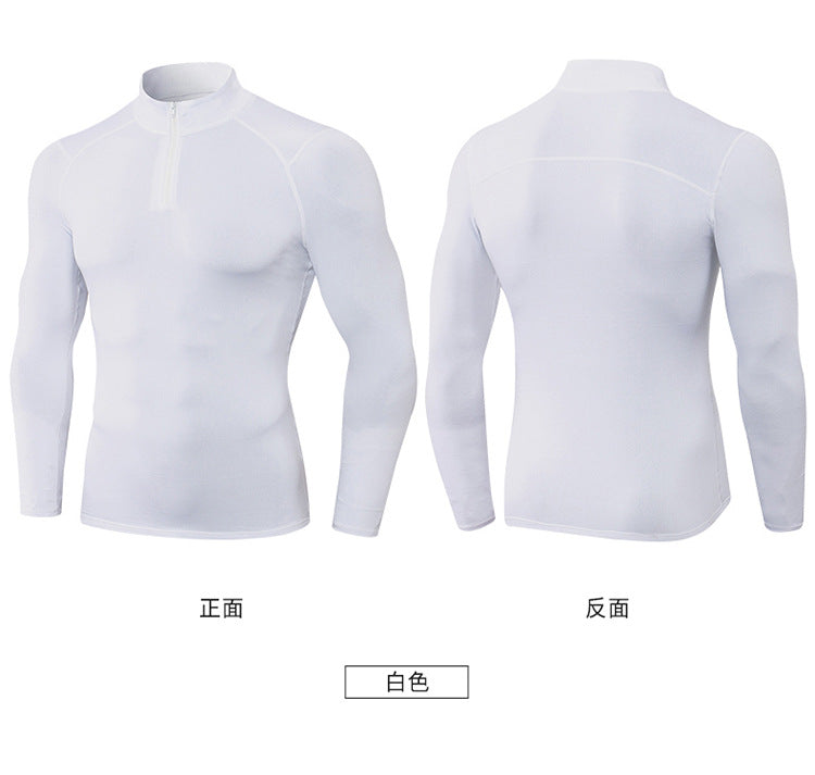 Men's Autumn and Winter Fleece-lined Fitness Clothes High-elastic Tight-fitting Sports Basketball Running Training Long-sleeved Half-zipper Collar Sweater