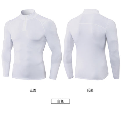Men's Autumn and Winter Fleece-lined Fitness Clothes High-elastic Tight-fitting Sports Basketball Running Training Long-sleeved Half-zipper Collar Sweater