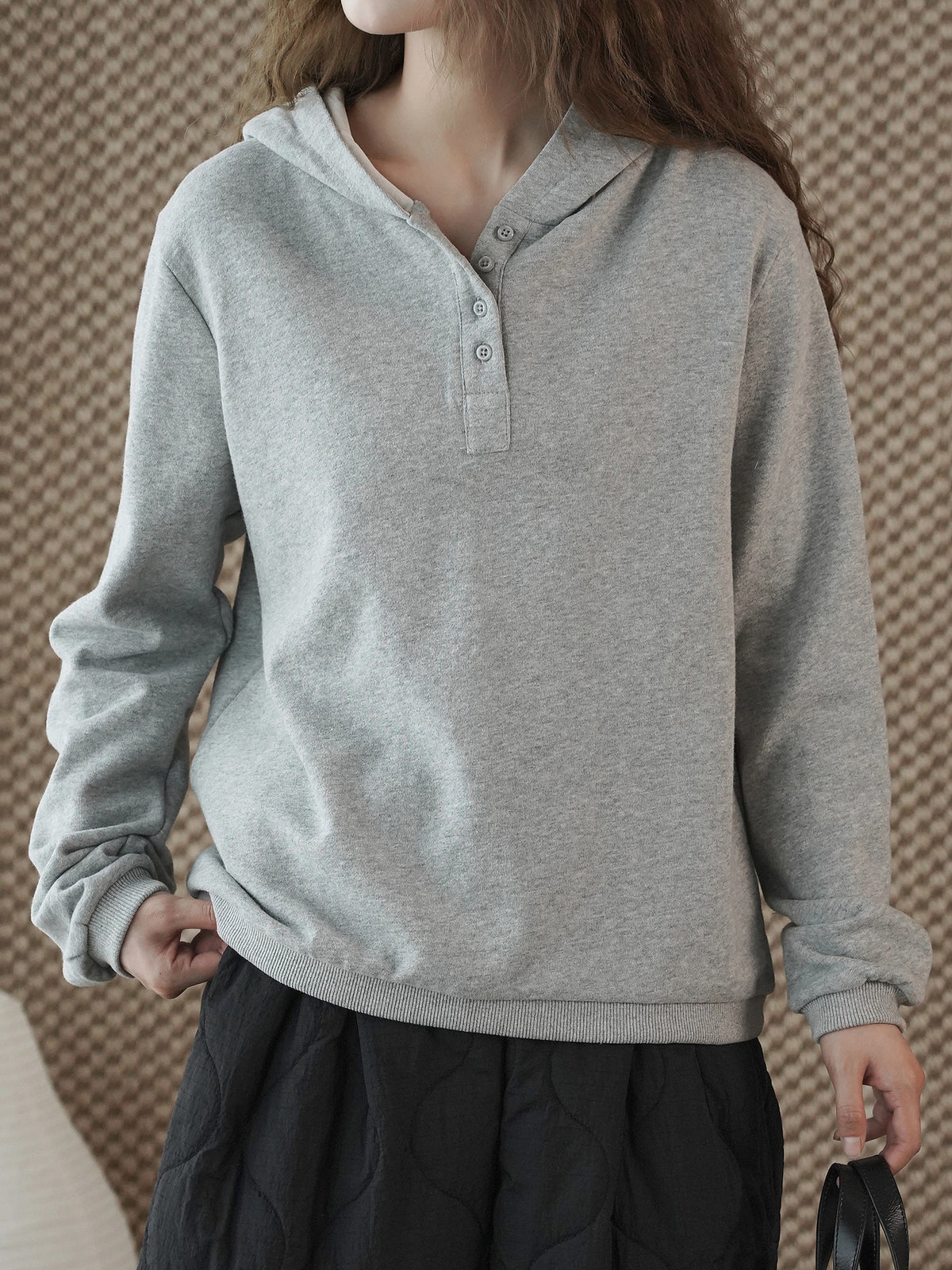Louvre Winter New Korean Style Simple and Relaxed Half-Cardigan Hooded Long-Sleeved Sweatshirt Silhouette Loose Top for Women