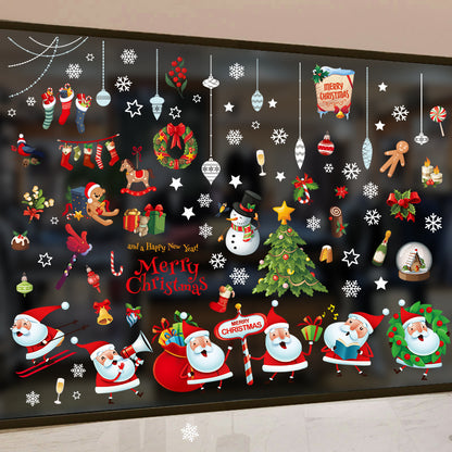Christmas decorations door stickers shop scene layout wreath small pendant window glass stickers Christmas tree old man