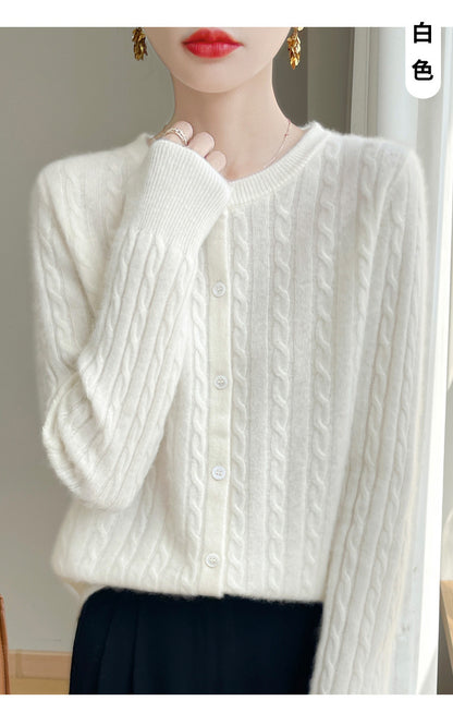 Spring and Autumn Round Neck Sweater Women's 2025 New Single-Breasted Jacket Solid Color Twist Cardigan Western Style Sweater Outerwear