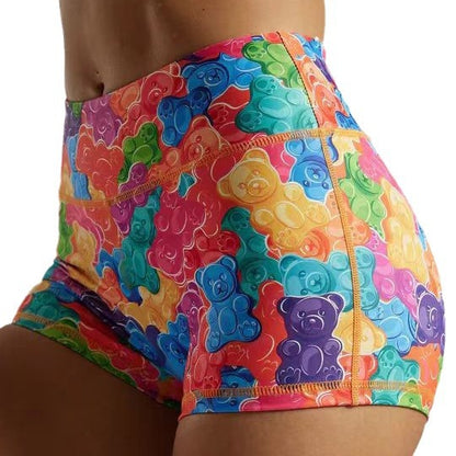 New Cross-Border European and American Fashion Cartoon Printed Shorts High Waist Hip Lifting Sports Fitness Running Yoga Three-Quarter Pants for Women