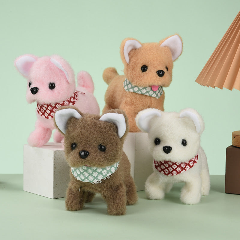 Electric plush puppy can walk, bark, nod, wag tail, erect ear scarf dog electronic pet children's toy