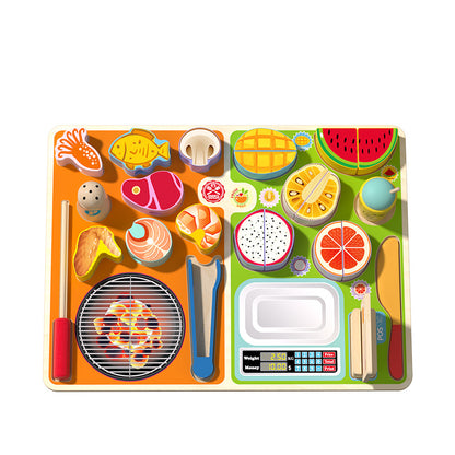 Children's Pretend Play Kitchen Toys Wooden Fruit Cutting Set Baby Cooking Beaded Puzzle Toys Wooden Toys