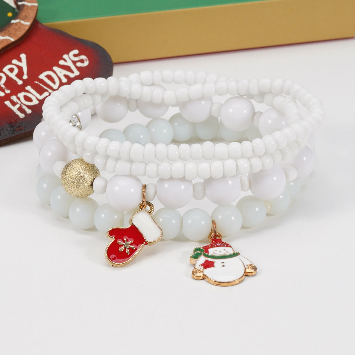 Christmas bracelet elastic rope bracelet snowman snowflake Christmas tree old man deer hat pendant bracelet gift