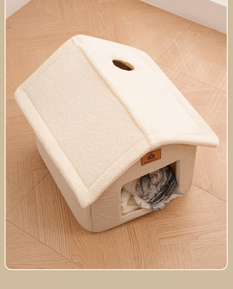 Cross-Border Winter Cat Nest, Detachable and Washable, Warm and Thickened Enclosed House Nest, Suitable for Kittens and Small Dogs