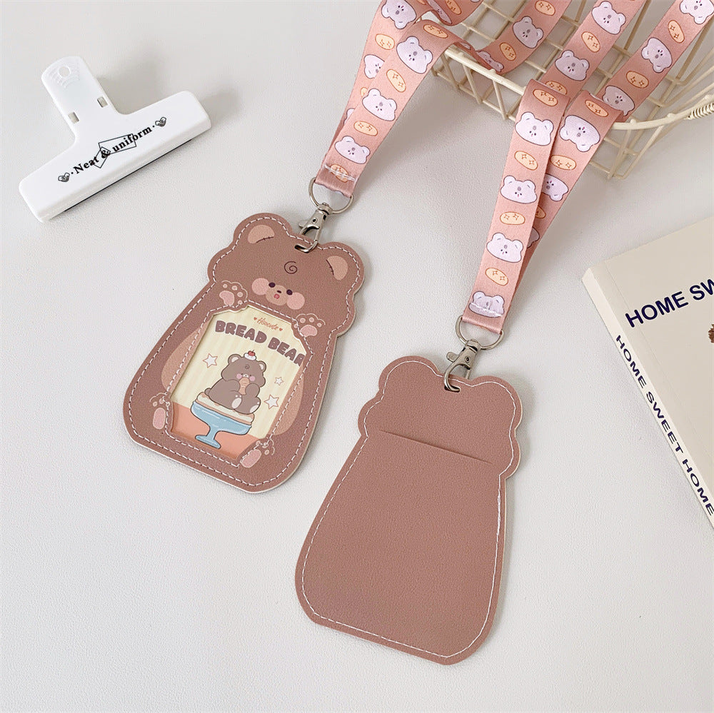 Cute Pet Pu Card Holder with Lanyard Work Card Student Meal Card Access Card Id Protective Cover Hanging Neck Bus Card