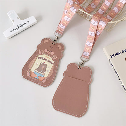 Cute Pet Pu Card Holder with Lanyard Work Card Student Meal Card Access Card Id Protective Cover Hanging Neck Bus Card
