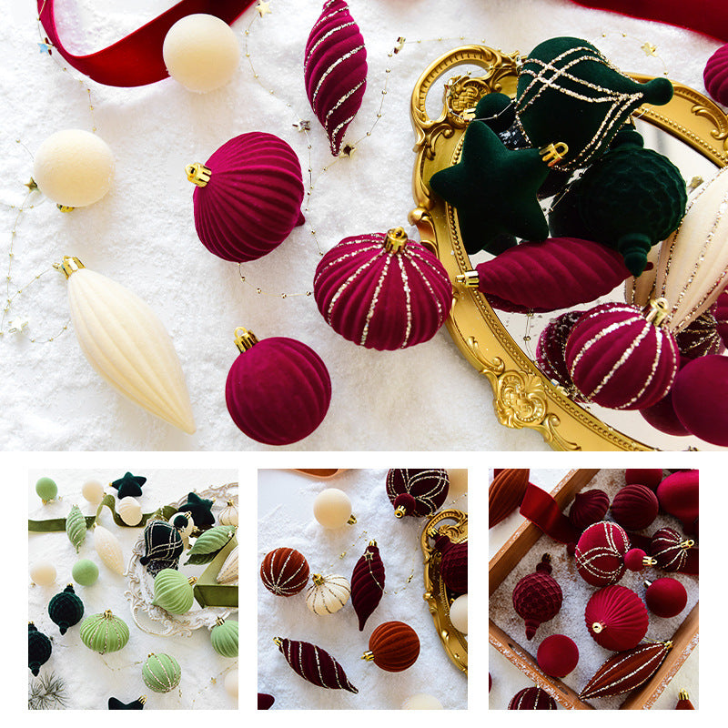 NUCHI cross-border Christmas decorations Christmas ball flocking ball Christmas ball Christmas ball Christmas tree decoration pendant
