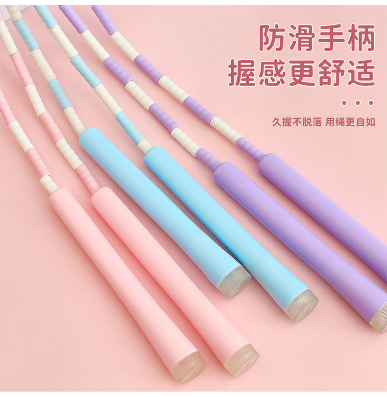 Children's Bamboo Skipping Rope Soft Beads Kindergarten Beginners Knot-Free Adjustable Skipping Rope High-Value Sports Goods Wholesale
