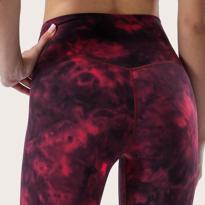 2023 Spring and Summer New Naked Yoga Pants Women's No Embarrassment Line High Waist Hip-lift Tie-dye Yoga Fitness Cropped Pants