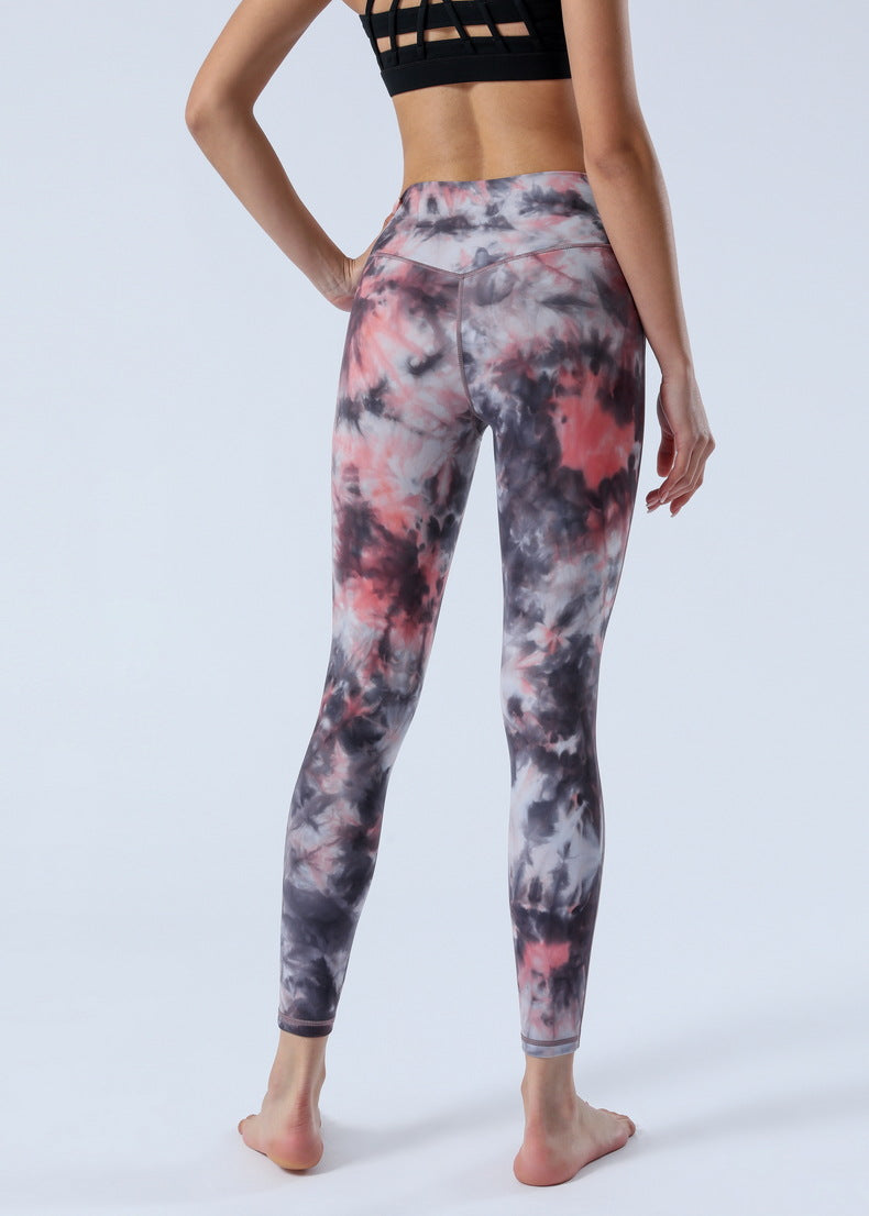 2023 Spring and Summer New Naked Yoga Pants Women's No Embarrassment Line High Waist Hip-lift Tie-dye Yoga Fitness Cropped Pants