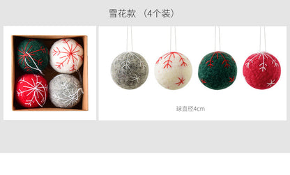 Nuchi Cross-Border Christmas Decorations Wool Felt Christmas Balls Snowflake Christmas Balls Christmas Tree Decoration Balls Hanging