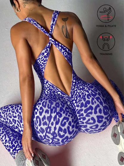 Popular Yoga Jumpsuit with Open Back and Cross-Tie Design, High-Elastic Tight-Fitting Sports Yoga Jumpsuit for Women
