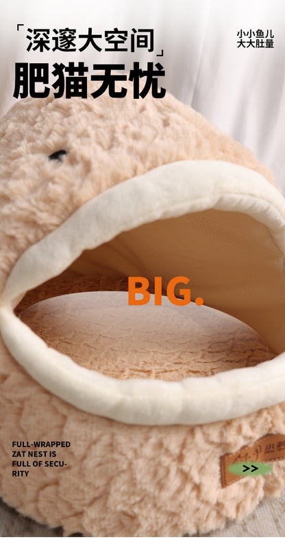 Amazon Cat Nest Autumn and Winter Warm Drilled Hole Dog Nest Pet Cage Sponge Striped Pet Nest Semi-closed Cross-border Exclusive