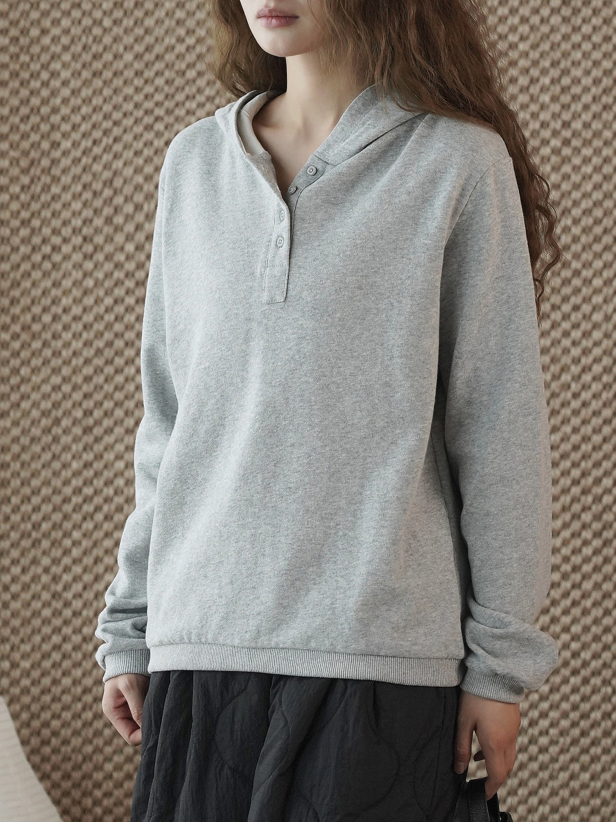 Louvre Winter New Korean Style Simple and Relaxed Half-Cardigan Hooded Long-Sleeved Sweatshirt Silhouette Loose Top for Women