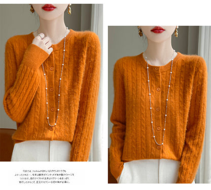Spring and Autumn Round Neck Sweater Women's 2025 New Single-Breasted Jacket Solid Color Twist Cardigan Western Style Sweater Outerwear