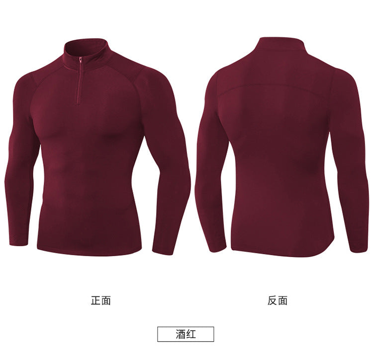 Men's Autumn and Winter Fleece-lined Fitness Clothes High-elastic Tight-fitting Sports Basketball Running Training Long-sleeved Half-zipper Collar Sweater