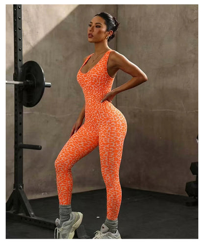Popular Yoga Jumpsuit with Open Back and Cross-Tie Design, High-Elastic Tight-Fitting Sports Yoga Jumpsuit for Women