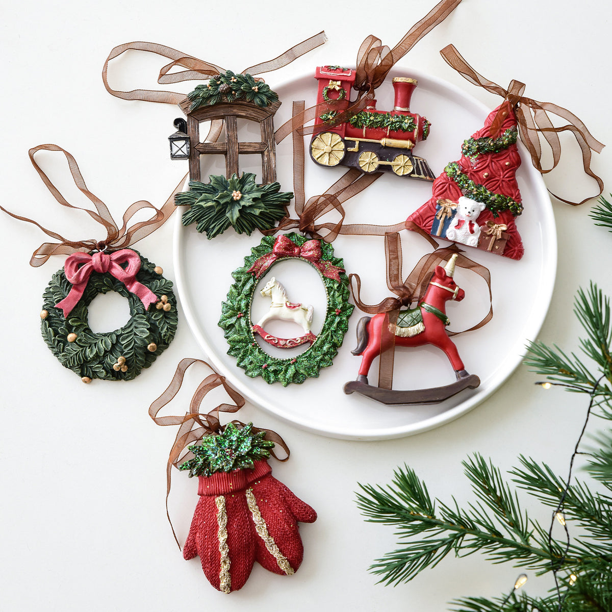 Nuchi Cross-Border Retro Resin Christmas Tree Ornaments Christmas Decoration Wreath Hanging Decorations Christmas Decoration Gifts