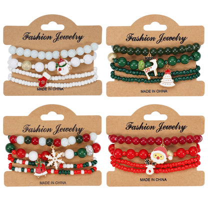 Christmas bracelet elastic rope bracelet snowman snowflake Christmas tree old man deer hat pendant bracelet gift