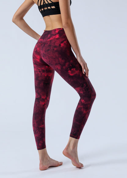 2023 Spring and Summer New Naked Yoga Pants Women's No Embarrassment Line High Waist Hip-lift Tie-dye Yoga Fitness Cropped Pants