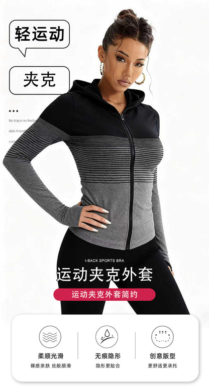 1Pcs Seamless Women's Sports Tight Jacket Jacket Zipper Hooded Sports Cycling and Other Sports Scenes