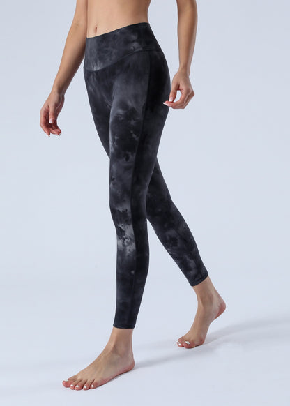 2023 Spring and Summer New Naked Yoga Pants Women's No Embarrassment Line High Waist Hip-lift Tie-dye Yoga Fitness Cropped Pants