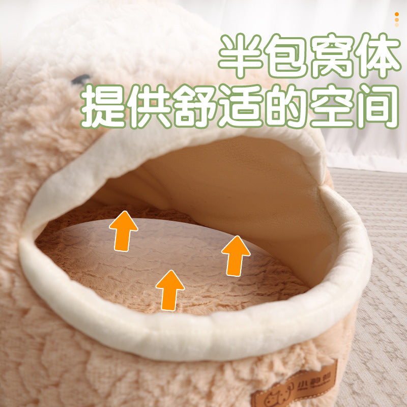 Amazon Cat Nest Autumn and Winter Warm Drilled Hole Dog Nest Pet Cage Sponge Striped Pet Nest Semi-closed Cross-border Exclusive