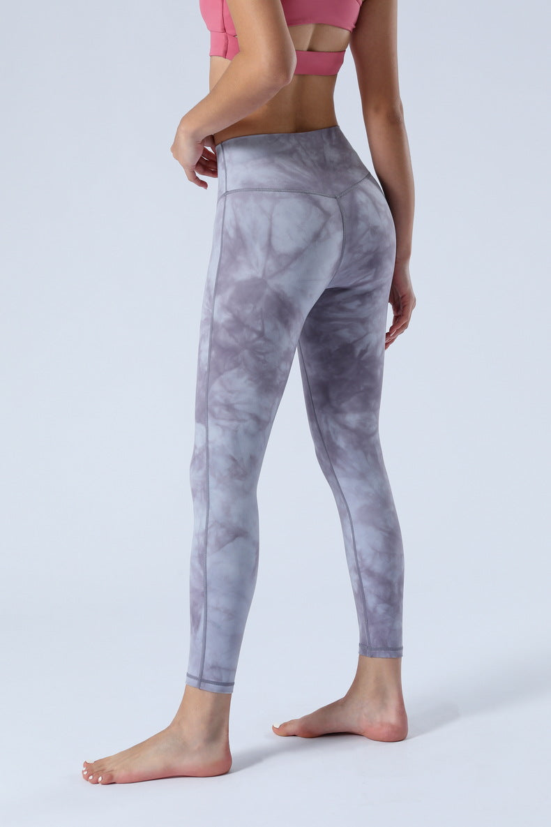 2023 Spring and Summer New Naked Yoga Pants Women's No Embarrassment Line High Waist Hip-lift Tie-dye Yoga Fitness Cropped Pants