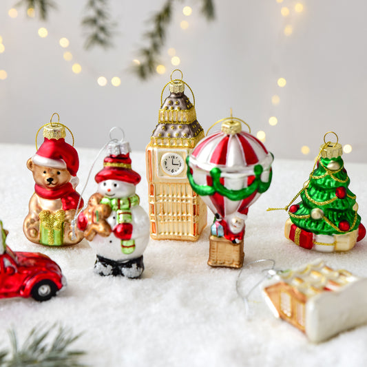 Nuchi Christmas Glass Pendant Set Creative Shape Colorful Ball Ornaments Christmas Tree Holiday Decoration Pendant Gifts