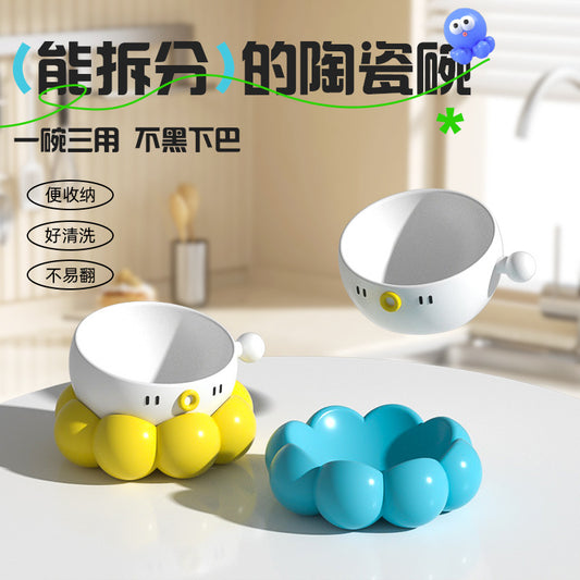 Ceramic Pet Bowl, Universal Non-Slip Cat and Dog Food Bowl, Neck Guard, Slanted Mouth Bowl, Detachable, Deepened, Anti-Splash Water Bowl Set