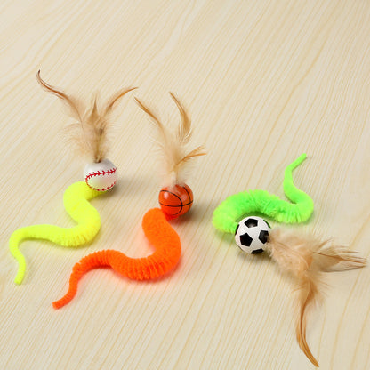 Cat Toy Camphor Wood Pet Debug Ball Feather Fun Cat Stick Caterpillar Self Hi Cat Toy Pet Toy