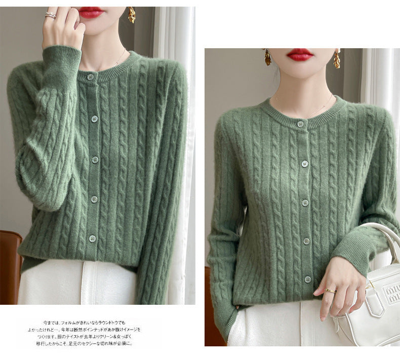 Spring and Autumn Round Neck Sweater Women's 2025 New Single-Breasted Jacket Solid Color Twist Cardigan Western Style Sweater Outerwear