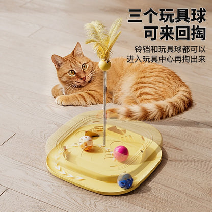 Cat Toy Interactive Play Tray Self-Entertainment Boredom-Relief Cat Toy Feather Bell Cat Teaser Stick Pet Educational Toy
