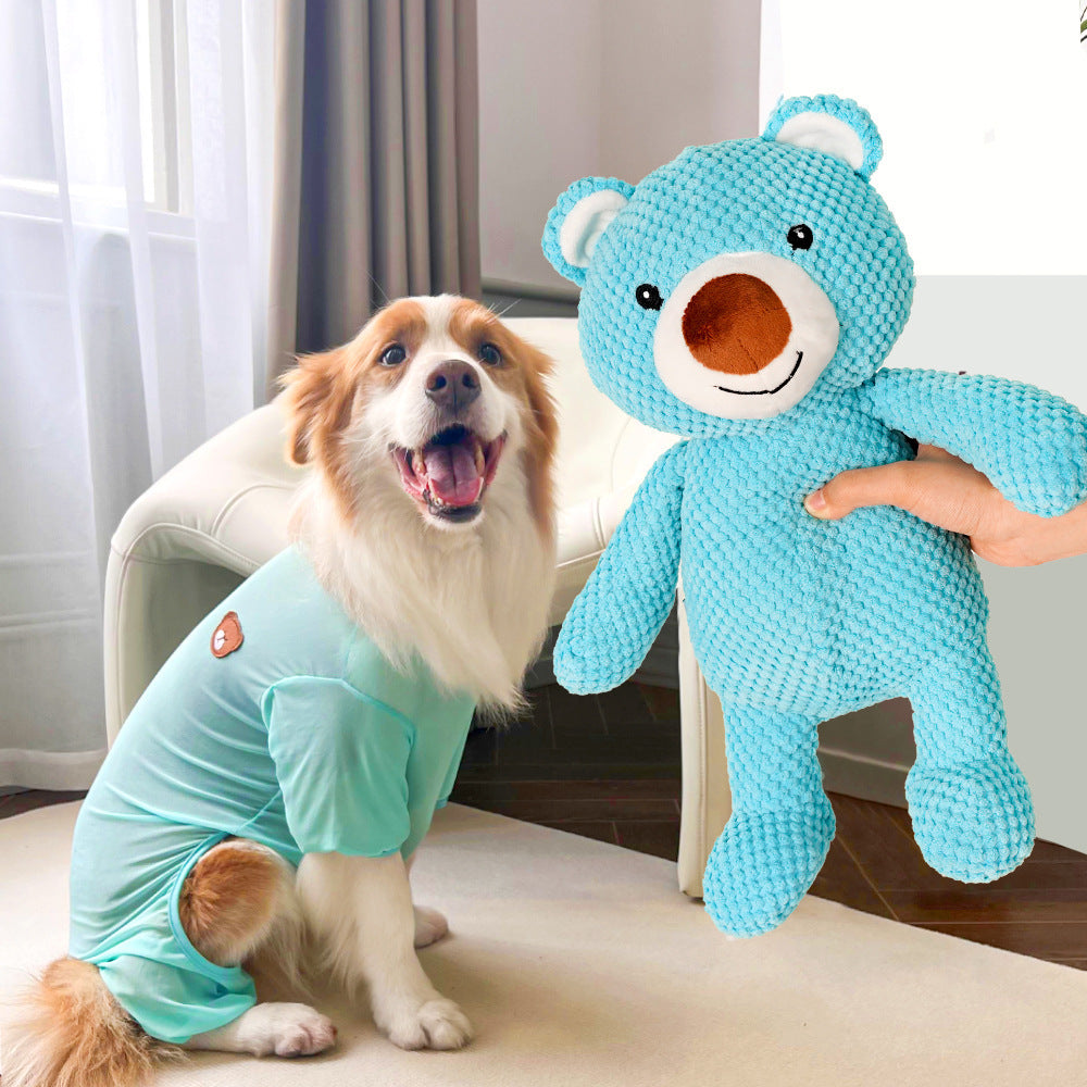 Pet Dog Cat Big Dog Voice Plush Blue Bear Dog Toy Cat Supplies Teddy Fadou Koki Golden Hair