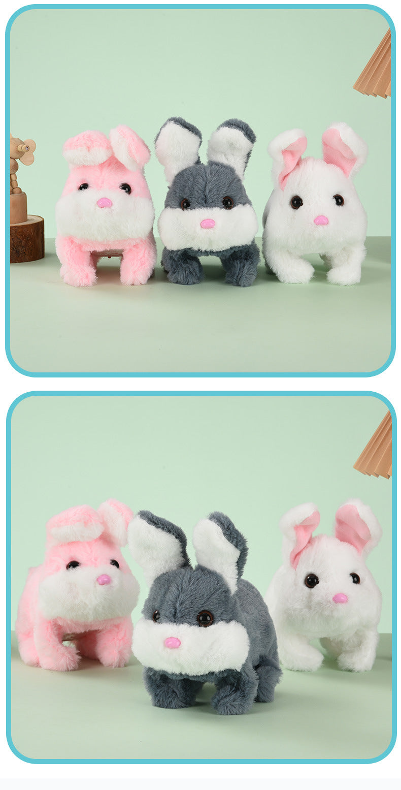 1 Electric Stuffed Rabbit Simulation Pet Can Walk, Bark, Moving Mouth and Shaking Ears Big Cute Rabbit Pet Toy