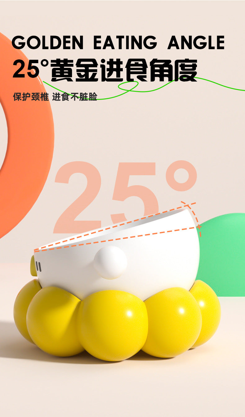 Ceramic Pet Bowl, Universal Non-Slip Cat and Dog Food Bowl, Neck Guard, Slanted Mouth Bowl, Detachable, Deepened, Anti-Splash Water Bowl Set