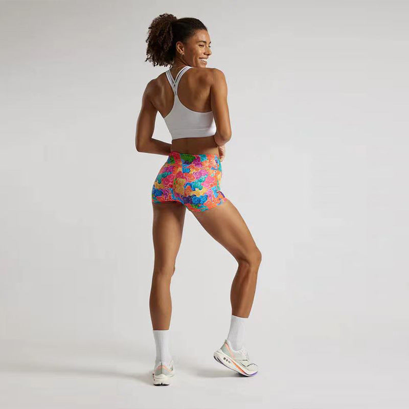 New Cross-Border European and American Fashion Cartoon Printed Shorts High Waist Hip Lifting Sports Fitness Running Yoga Three-Quarter Pants for Women