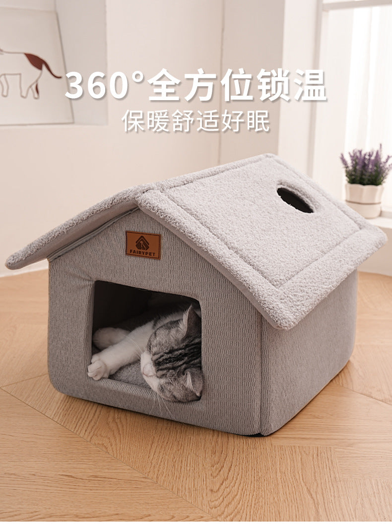 Cross-Border Winter Cat Nest, Detachable and Washable, Warm and Thickened Enclosed House Nest, Suitable for Kittens and Small Dogs