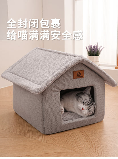 Cross-Border Winter Cat Nest, Detachable and Washable, Warm and Thickened Enclosed House Nest, Suitable for Kittens and Small Dogs