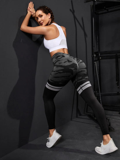 European and American Best-Selling Seamless Camouflage Flap Pocket Pants Butt Lifting Fitness Pants Tummy Control Tight High Waist Peach Butt Yoga Pants