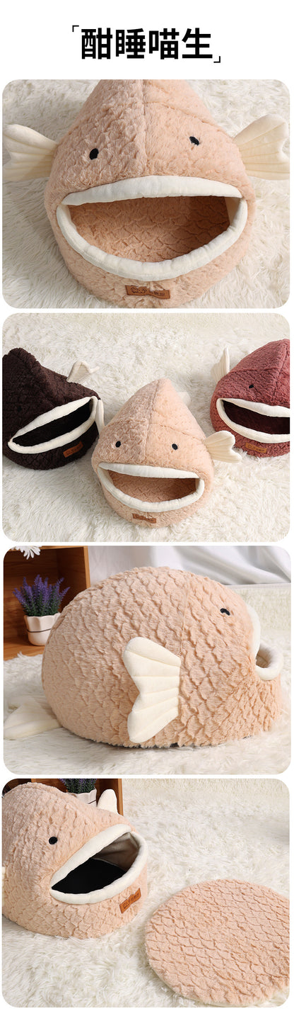 Amazon Cat Nest Autumn and Winter Warm Drilled Hole Dog Nest Pet Cage Sponge Striped Pet Nest Semi-closed Cross-border Exclusive