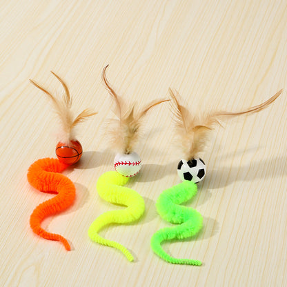 Cat Toy Camphor Wood Pet Debug Ball Feather Fun Cat Stick Caterpillar Self Hi Cat Toy Pet Toy