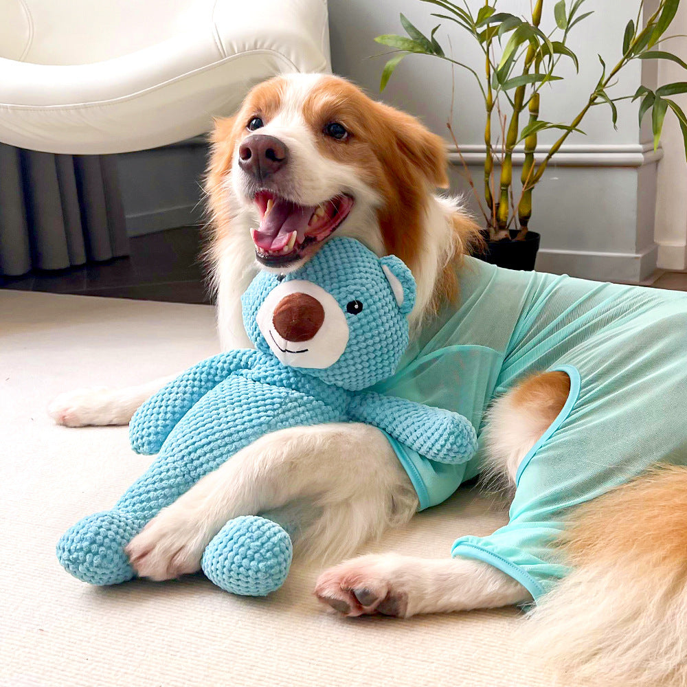 Pet Dog Cat Big Dog Voice Plush Blue Bear Dog Toy Cat Supplies Teddy Fadou Koki Golden Hair