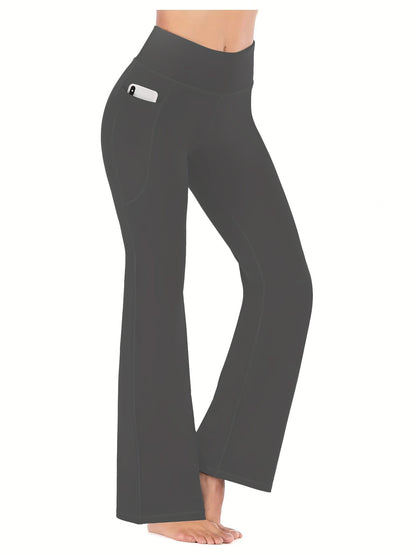 Popular cross-border Amazon yoga pants European and American high waist pocket flared wide leg sexy running pants women's hip lifting wicking