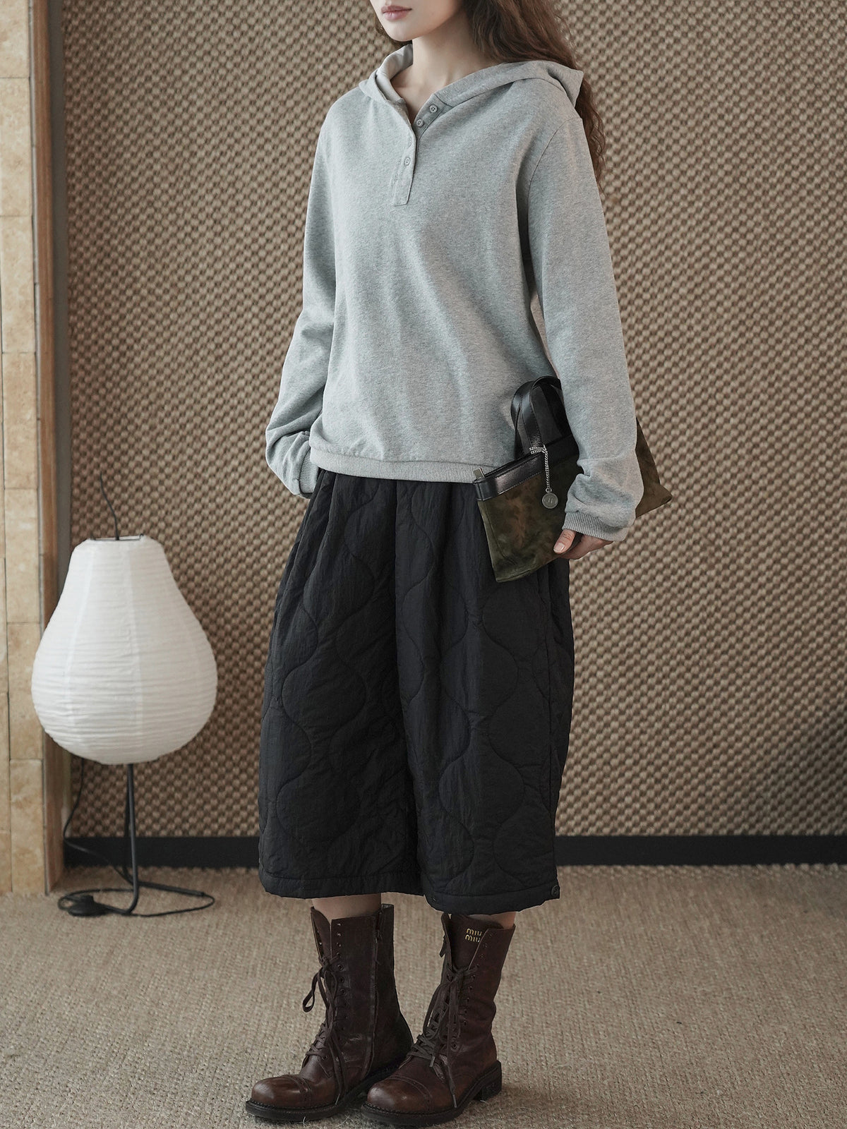 Louvre Winter New Korean Style Simple and Relaxed Half-Cardigan Hooded Long-Sleeved Sweatshirt Silhouette Loose Top for Women