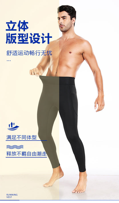 Running Marathon Compression Pants for Men, Fleece-Lined Winter Fitness Yoga Pants, High-Elastic Tight-Fitting Sports Leggings for Athletes