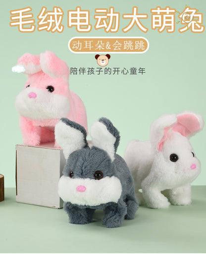 1 Electric Stuffed Rabbit Simulation Pet Can Walk, Bark, Moving Mouth and Shaking Ears Big Cute Rabbit Pet Toy